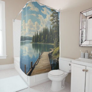 Lake near the forest shower curtain