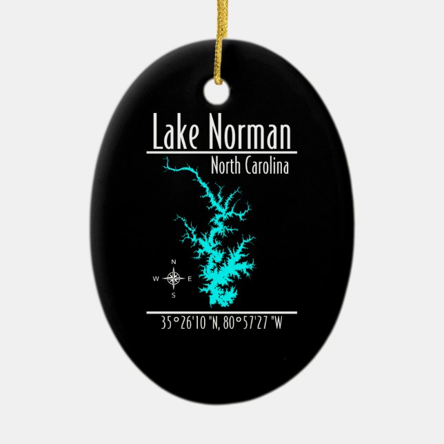 Lake Norman North Carolina Map Coordinates Ceramic Ornament (Front)
