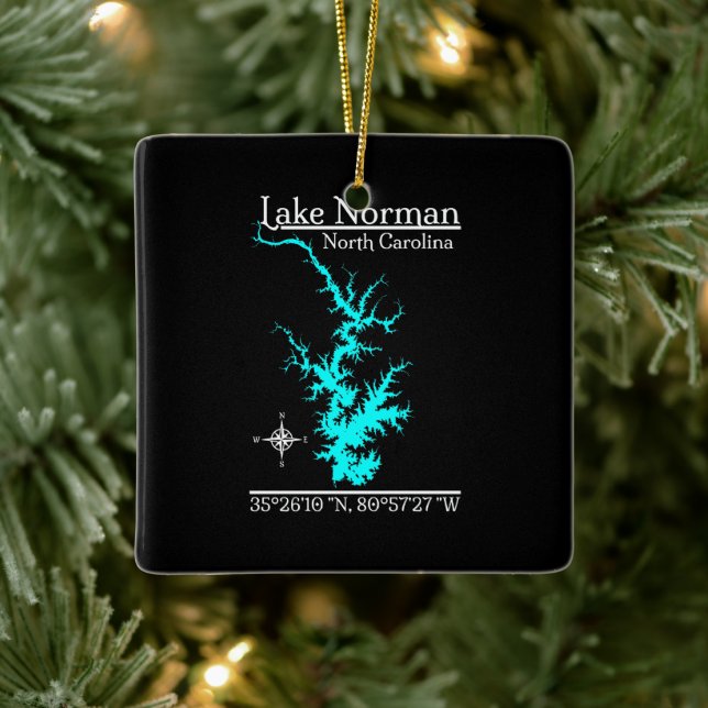 Lake Norman North Carolina Map Coordinates Ceramic Ornament (Tree)