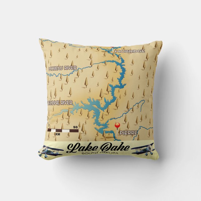 Lake Oahe South Dakota map Cushion (Front)