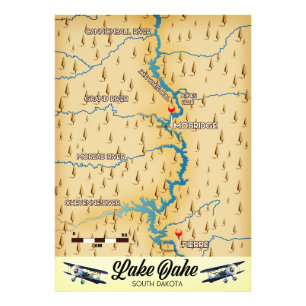 Lake Oahe South Dakota map Photo Print