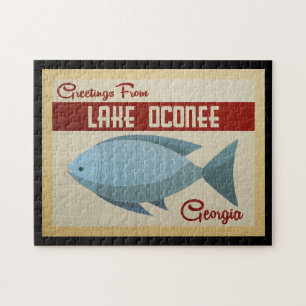 Lake Oconee Georgia Blue Fish Vintage Travel Jigsaw Puzzle