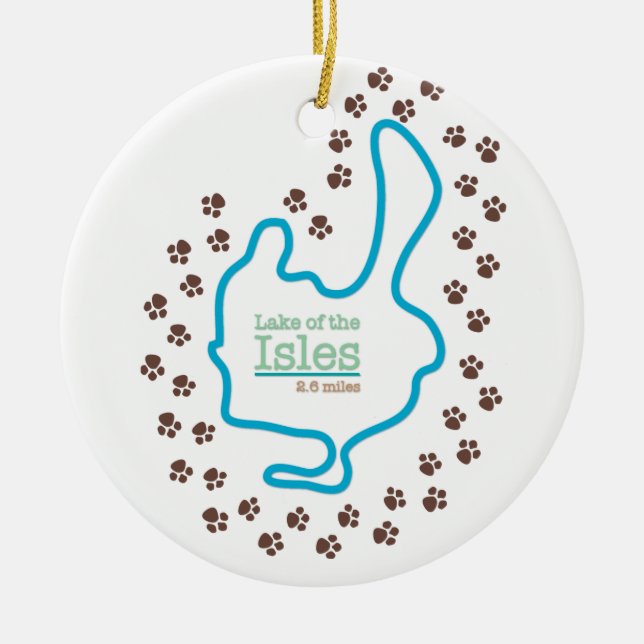 Lake of the Isles with Dog Paw Prints Ceramic Tree Decoration (Front)