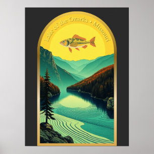 Lake of the Ozarks Missouri landscape fish retro  Poster
