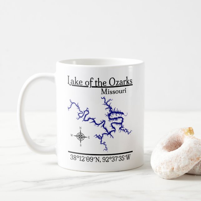 Lake of the Ozarks Missouri Map Coordinates Coffee Mug (With Donut)