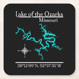 Lake of the Ozarks Missouri Map Coordinates Square Paper Coaster
