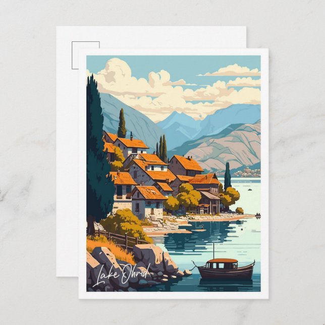 Lake Ohrid Travel Vintage illustration Postcard (Front/Back)
