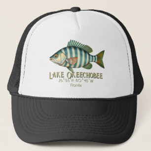 Lake Okeechobee Florida nautical fish clothing Trucker Hat