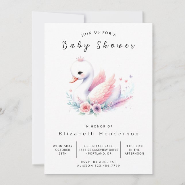  Lake Online Swan Baby Shower Invitation (Front)