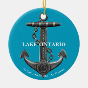 Lake Ontario American flag anchor pirate nautical Ceramic Ornament