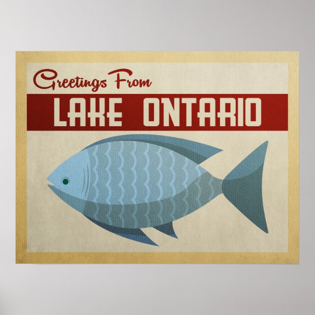 Lake Ontario Blue Fish Vintage Travel Poster (Front)