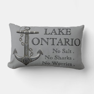 Lake Ontario distressed nautical pirate anchor  Lumbar Cushion