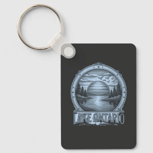 Lake Ontario Etching‑Style Blue & Grayscale Key Ring