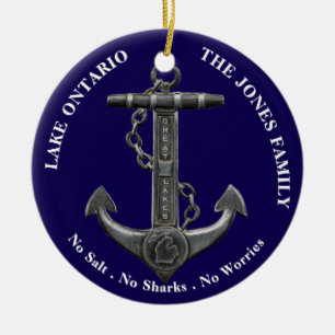 Lake ONTARIO Patriotic distressed anchor nautical Ceramic Ornament