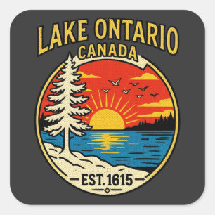 Lake Ontario Pop Art Sunset Canada Square Sticker