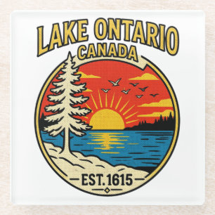 Lake Ontario Pop‑Art Sunset Graphic Colour Block Glass Coaster