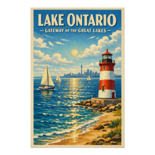 Lake Ontario, USA & Canada, in a classic retro Poster