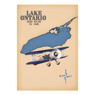 Lake Ontario USA Canada map Photo Print