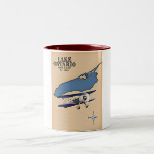 Lake Ontario USA Canada map Two-Tone Coffee Mug