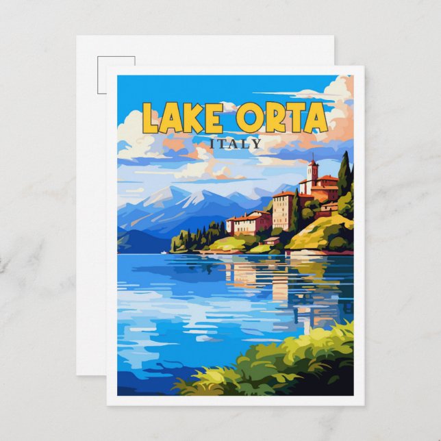 Lake Orta Italy vintage travel illustration Postcard (Front/Back)