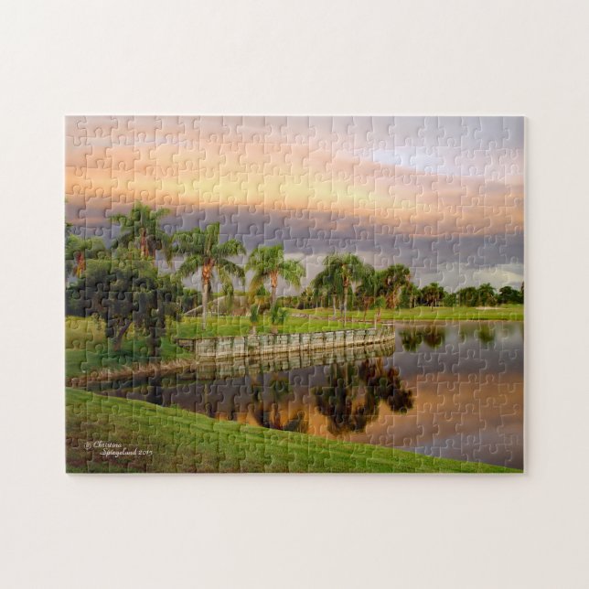 Lake Palm Trees Sunset Florida Puzzle (Horizontal)