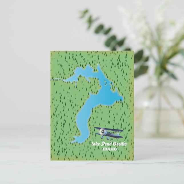 Lake Pend Oreille Idaho map Postcard (Standing Front)