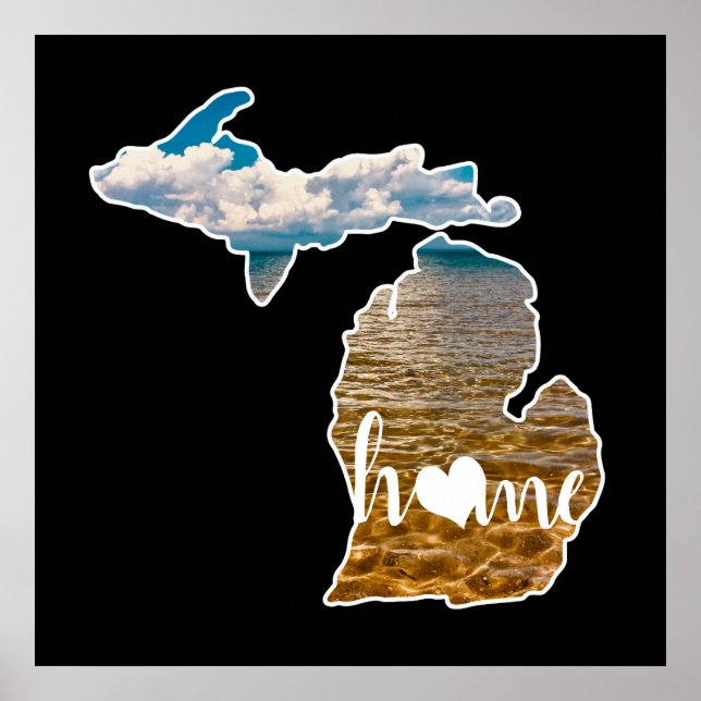 Lake Photo Michigan Silhouette With Home On Black Poster (Front)