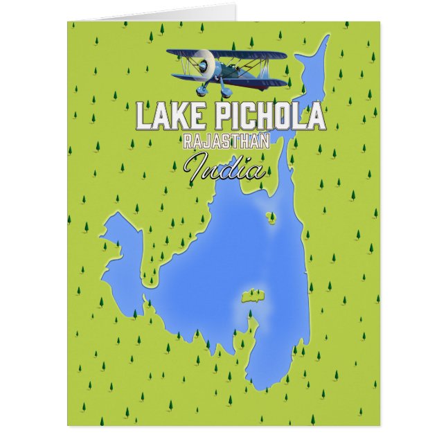 lake Pichola, India travel poster map. (Front)