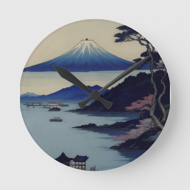 Lake, Pine and Mountain - Japan Round Clock (Front)