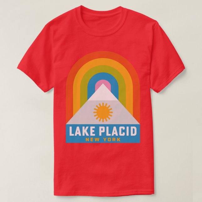 Lake Placid Adirondacks Mountains New York Rainbow T-Shirt (Design Front)