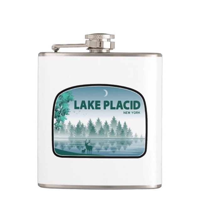 Lake Placid New York Deer Hip Flask (Front)