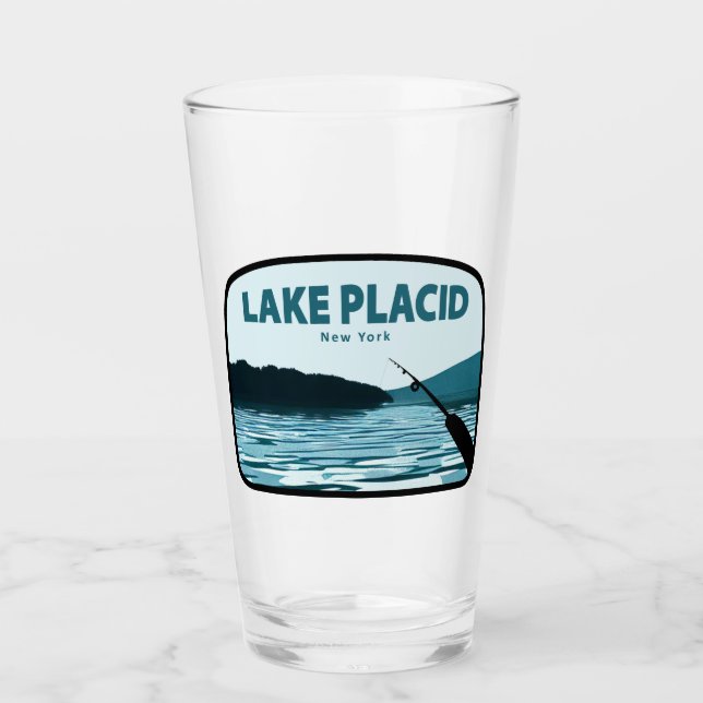 Lake Placid New York Fishing Rod Glass (Front)