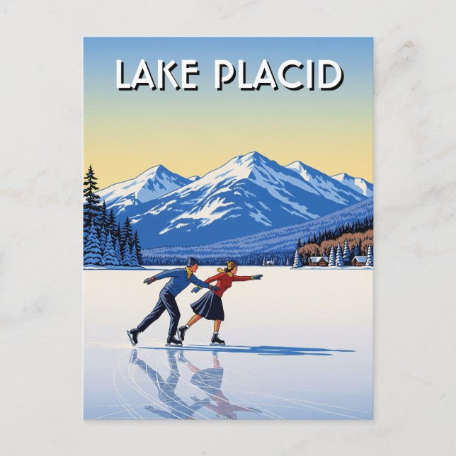 Lake Placid New York Ice Skating Travel Postcard (Front)