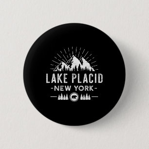 Lake Placid New York - Mountain Skiing Hiking Fish 6 Cm Round Badge