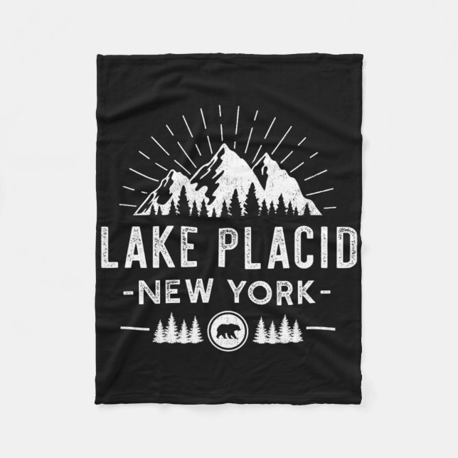 Lake Placid New York - Mountain Skiing Hiking Fish Fleece Blanket (Front)