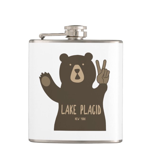 Lake Placid New York Peace Bear Hip Flask (Front)