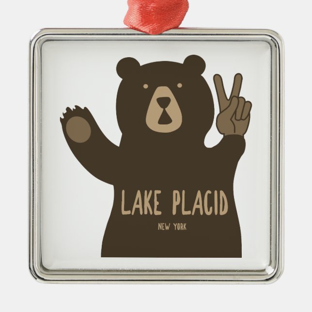 Lake Placid New York Peace Bear Metal Ornament (Front)