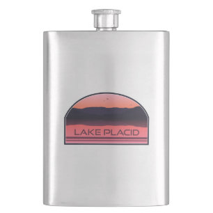 Lake Placid New York Red Sunrise Hip Flask