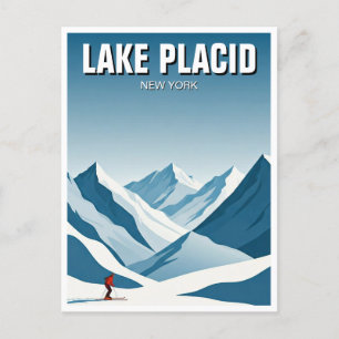 Lake Placid New York Skiing Skier Travel Postcard