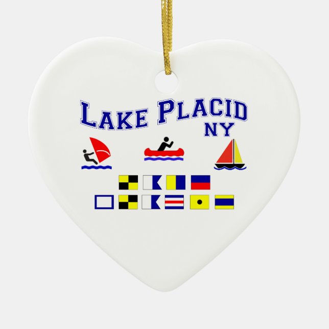 Lake Placid NY Signal Flags Ceramic Tree Decoration (Front)