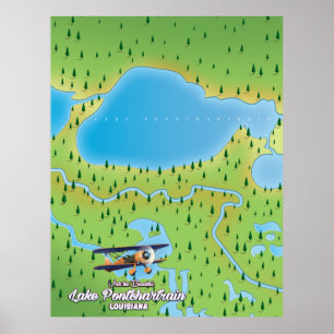 Lake Pontchartrain Louisiana lake map Poster