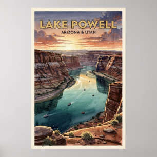 Lake Powell Arizona and Utah Vintage Travel Poster