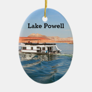 Lake Powell, Houseboat making waves,  Arizona Ceramic Ornament