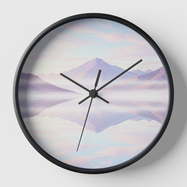 Lake Reflection Wall Clock – Serene Nature Design (Front)