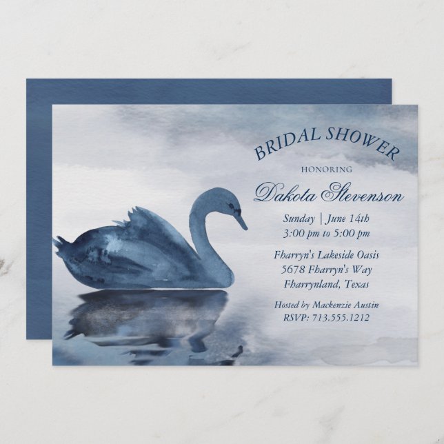 Lake Reflections | Dusty Blue Swan Bridal Shower Invitation (Front/Back)