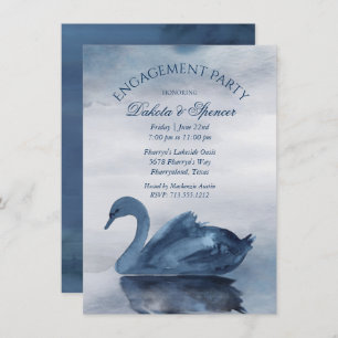 Lake Reflections   Dusty Blue Swan Engagement Invitation