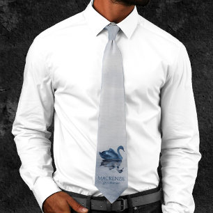 Lake Reflections   Dusty Blue Swan Groomsman Tie