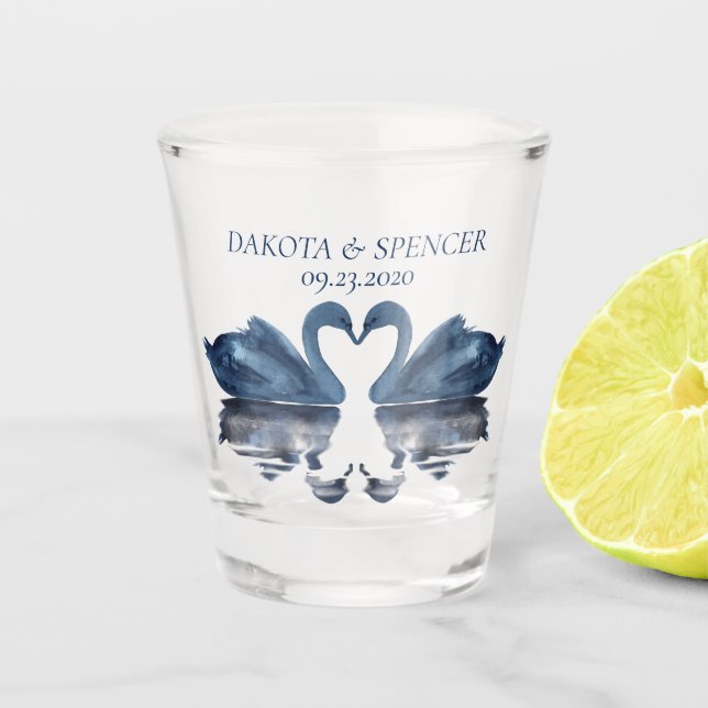 Lake Reflections | Dusty Blue Swan Keepsake Favour Shot Glass (Front)