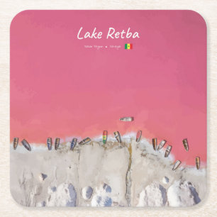 Lake Retba, Senegal - Pink Lake Boats Square Paper Coaster