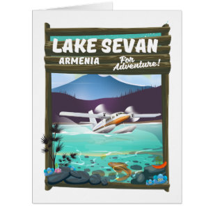 Lake Sevan Armenia vintage style travel poster